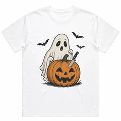 Halloween Ghost Pumpkin Bat Graphic Crew Neck Cotton T‑shirt