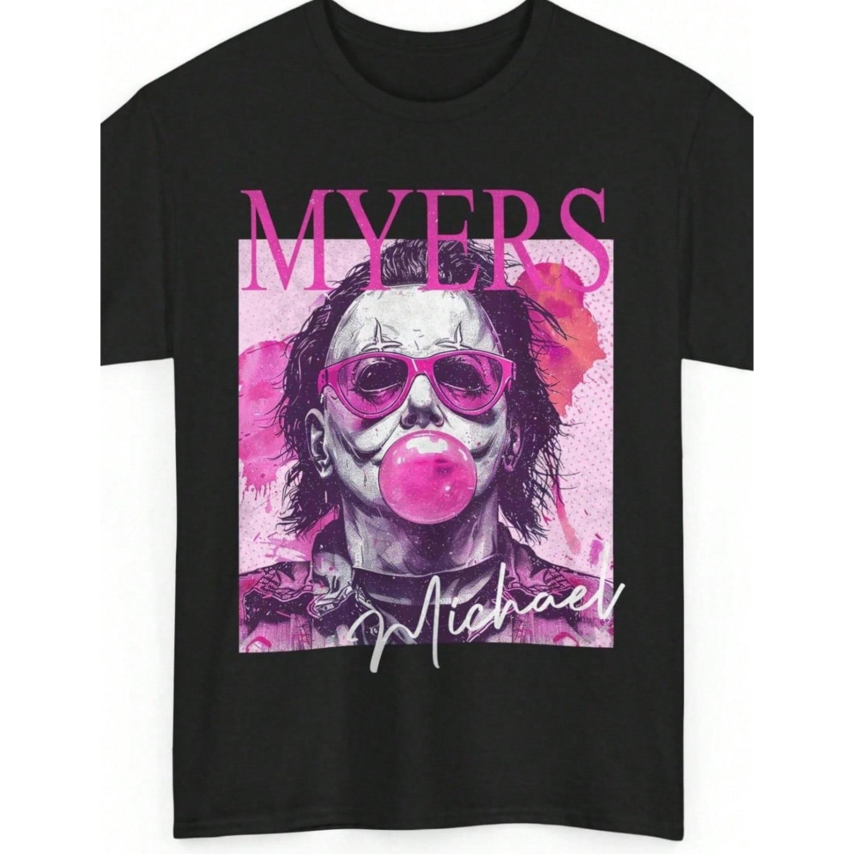 Myers Horror T-Shirt Retro Slasher Mask Graphic Tee With Pink Sunglasses Bubblegum Pop Art Halloween shirt
