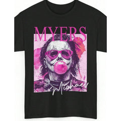 Myers Horror T-Shirt Retro Slasher Mask Graphic Tee With Pink Sunglasses Bubblegum Pop Art Halloween shirt