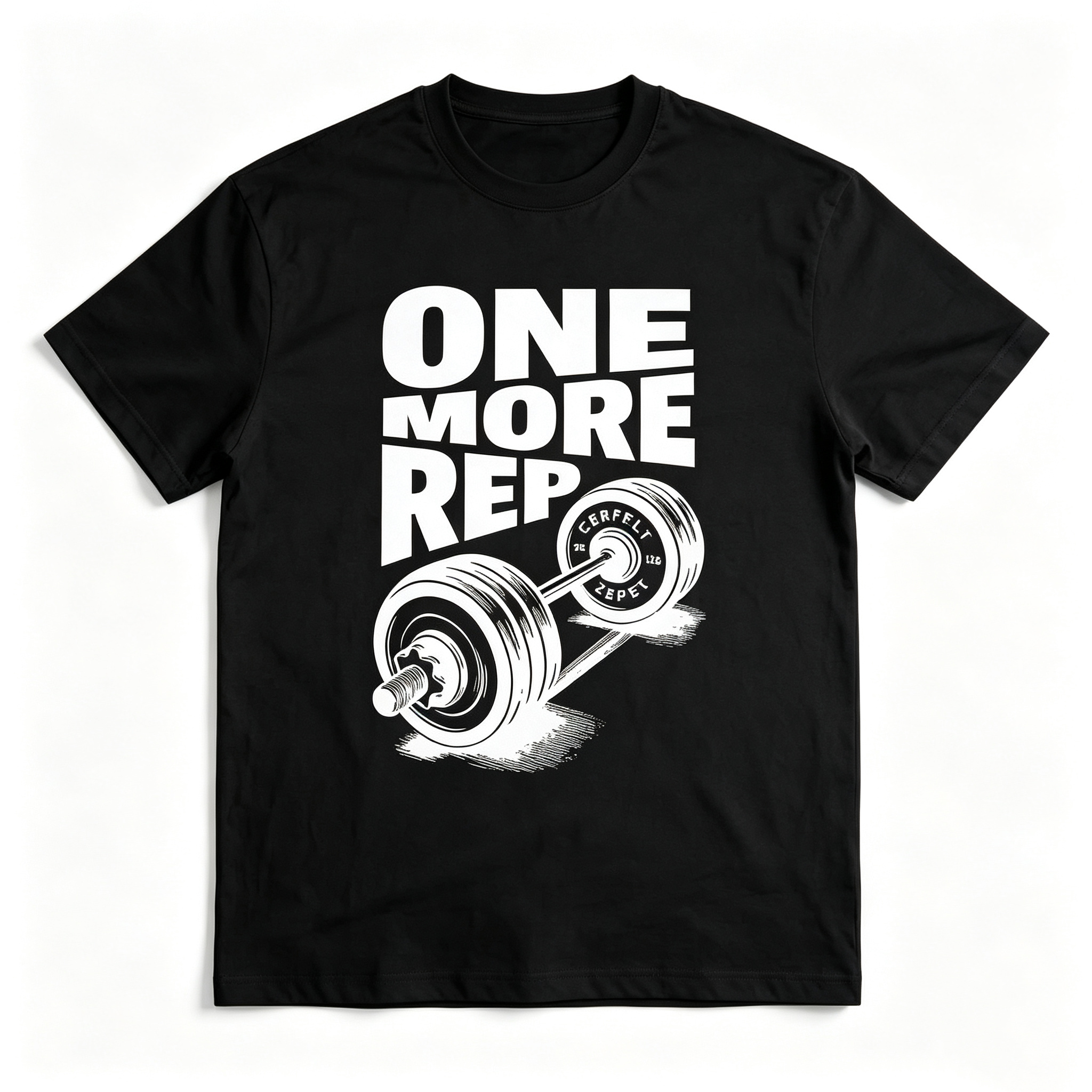 Men's Classic American Style Short Sleeve Graphic T‑Shirt, "One More Rep" Gym Dumbbell Back Print Casual Versatile Crew Neck Tee