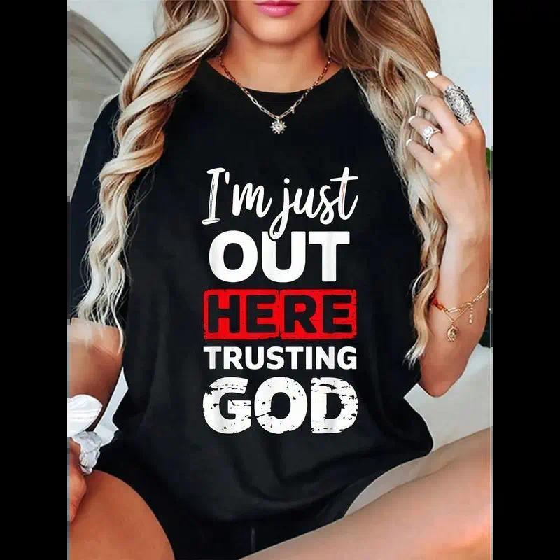 100% Cotton I'm Just Out Here Trusting God Christian Religious T-Shirt  Golf Gift T-Shirt For Men and Women