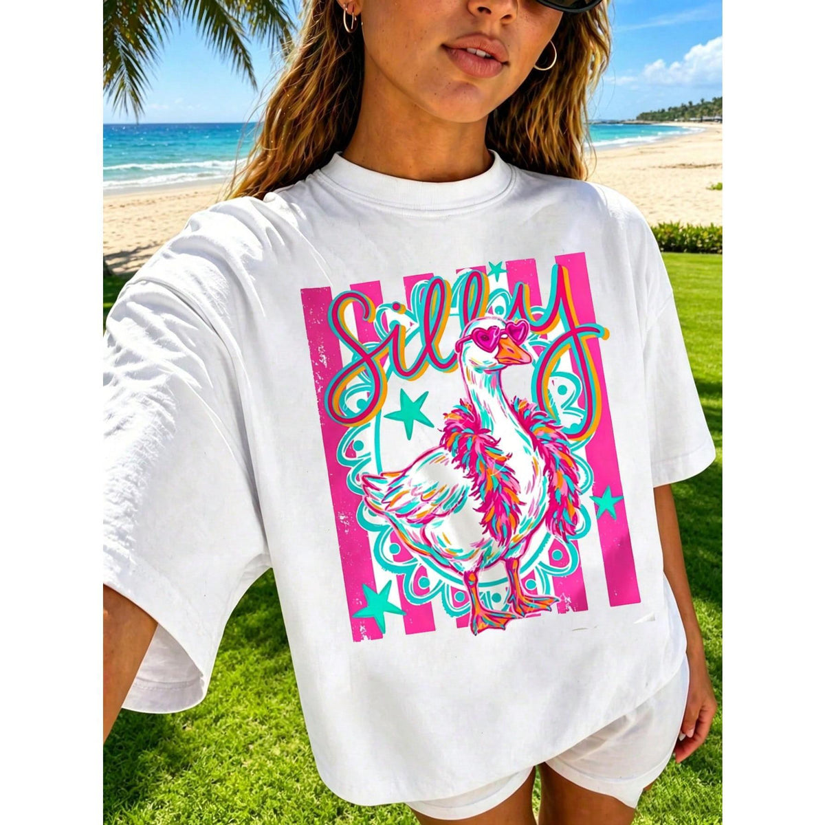 Women's Graphic T-Shirt Funny Goose Letter Print Summer Top Cute Aesthetic Tee Casual Loose Short Sleeve Streetwear Going Out Tops New