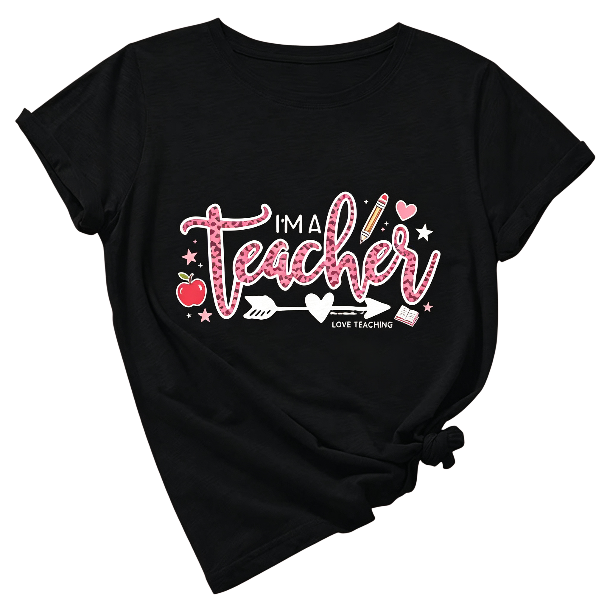 I'm A Teacher T-Shirt Love Teaching Tee Cute Apple Pencil Graphic Top