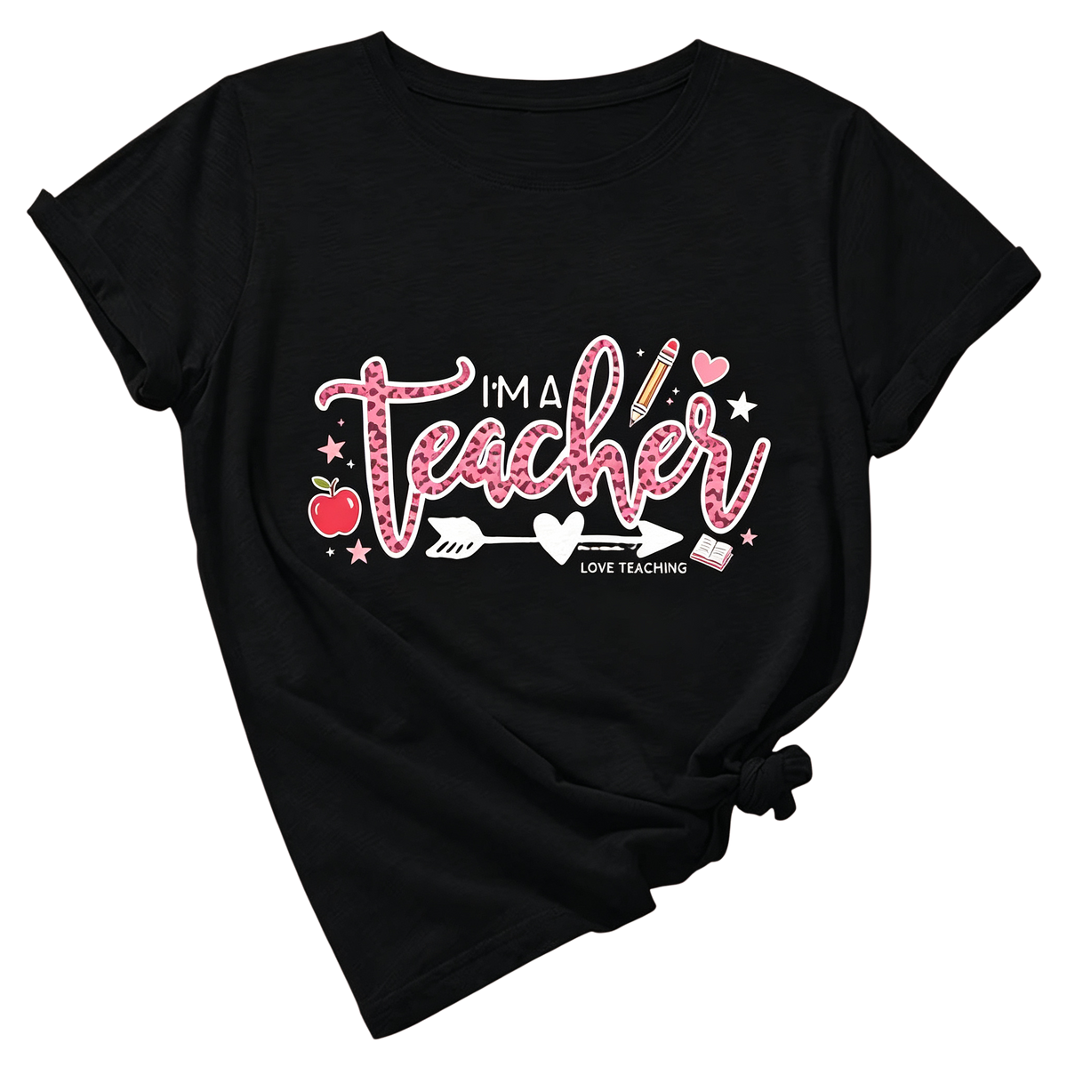 I'm A Teacher T-Shirt Love Teaching Tee Cute Apple Pencil Graphic Top