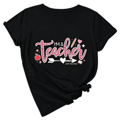 I'm A Teacher T-Shirt Love Teaching Tee Cute Apple Pencil Graphic Top