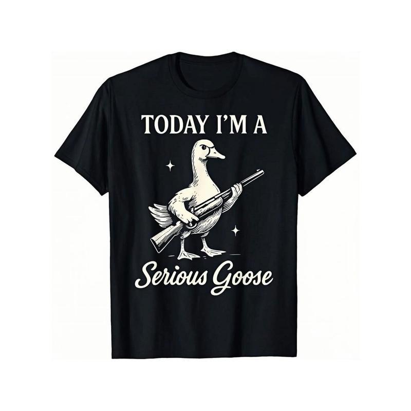 Graphic Tee With Serious Goose Print Casual Wear T-Shirt