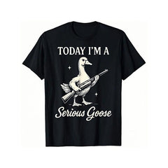 Graphic Tee With Serious Goose Print Casual Wear T-Shirt