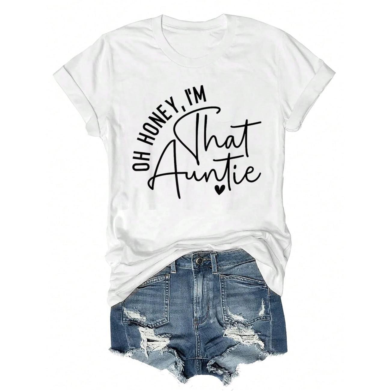 This Lady, My Dear, I Am The Aunt Pattern Women's Casual Short Sleeve Crew Neck T-Shirts
