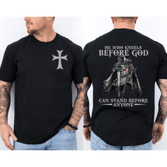 Knight Templar Kneel Before God T-shirt Christian Warrior Of Christ 2 Sided Tee