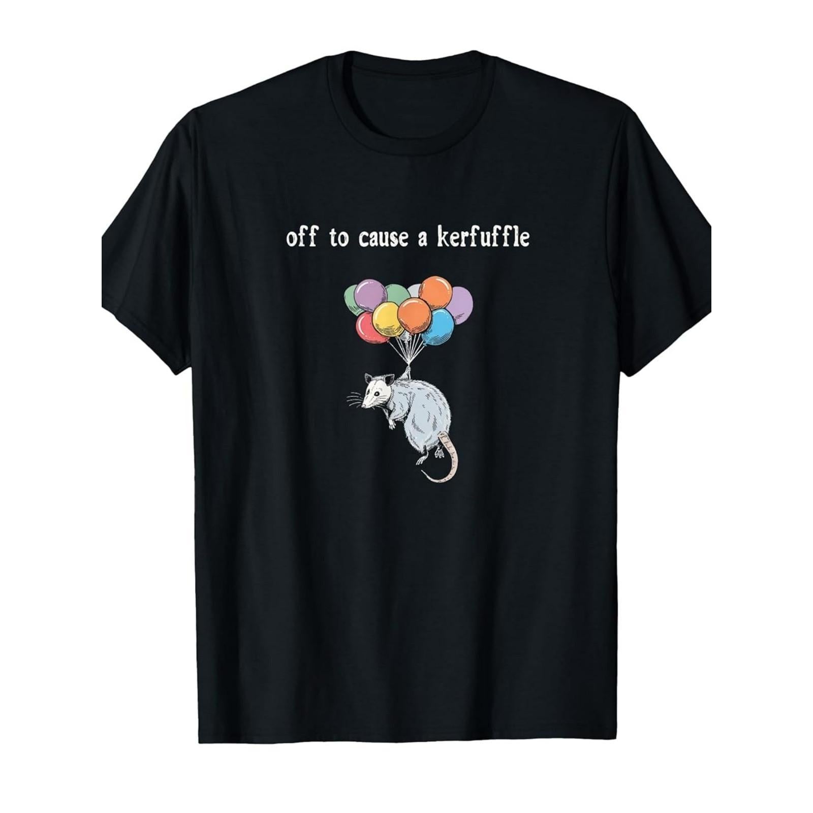 Off To Cause A Kerfuffle Funny Opossum Retro Quirky Animal Gift Trendy Unisex Tee Soft Cotton Crew Neck Vintage Style Trash Panda Vibes