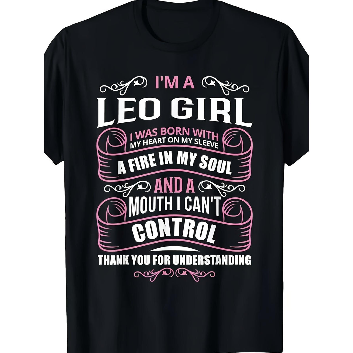 “I‘m A Leo Girl” Zodiac Graphic T-Shirt – Heart On My Sleeve Fire In My Soul Astrology Tee for Women, Casual Birthday Gift Top