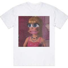 Quirky Doll face meme Print T-Shirt - Retro American Street Style Graphic Tee, Unisex Summer Casual Top