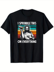 Men's Christian Graphic T-Shirt - Funny Religious Saying "I Sprinkle This On Everything" - Black Tee with Jesus, Retro Jesus Christ Design - Shirt for Church, Casual Outfits, Everyday Faith