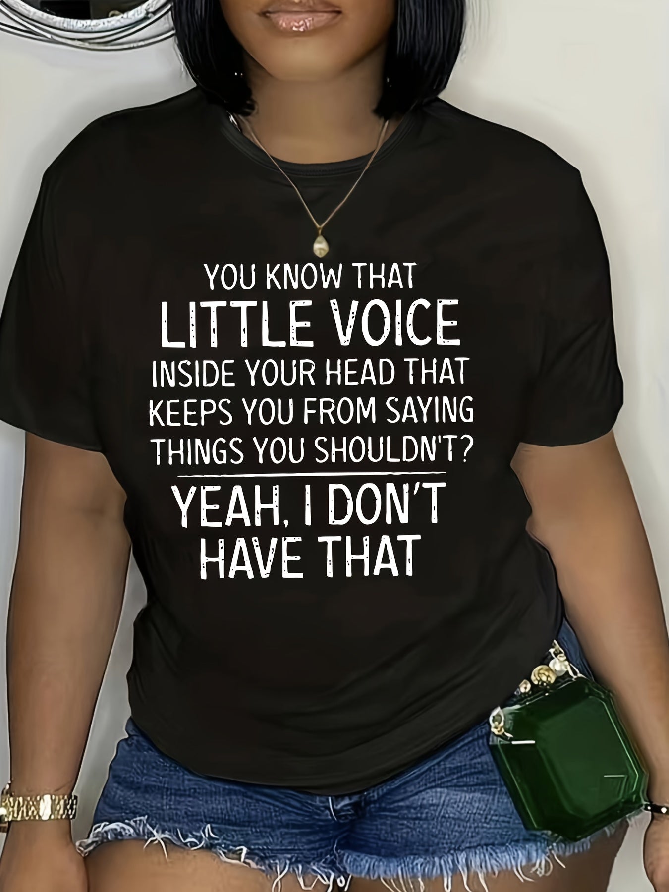 Women's Funny Graphic T-Shirt You Know That Little Voice Inside Your Head Quote Casual Short Sleeve Crew Neck Humor Tee