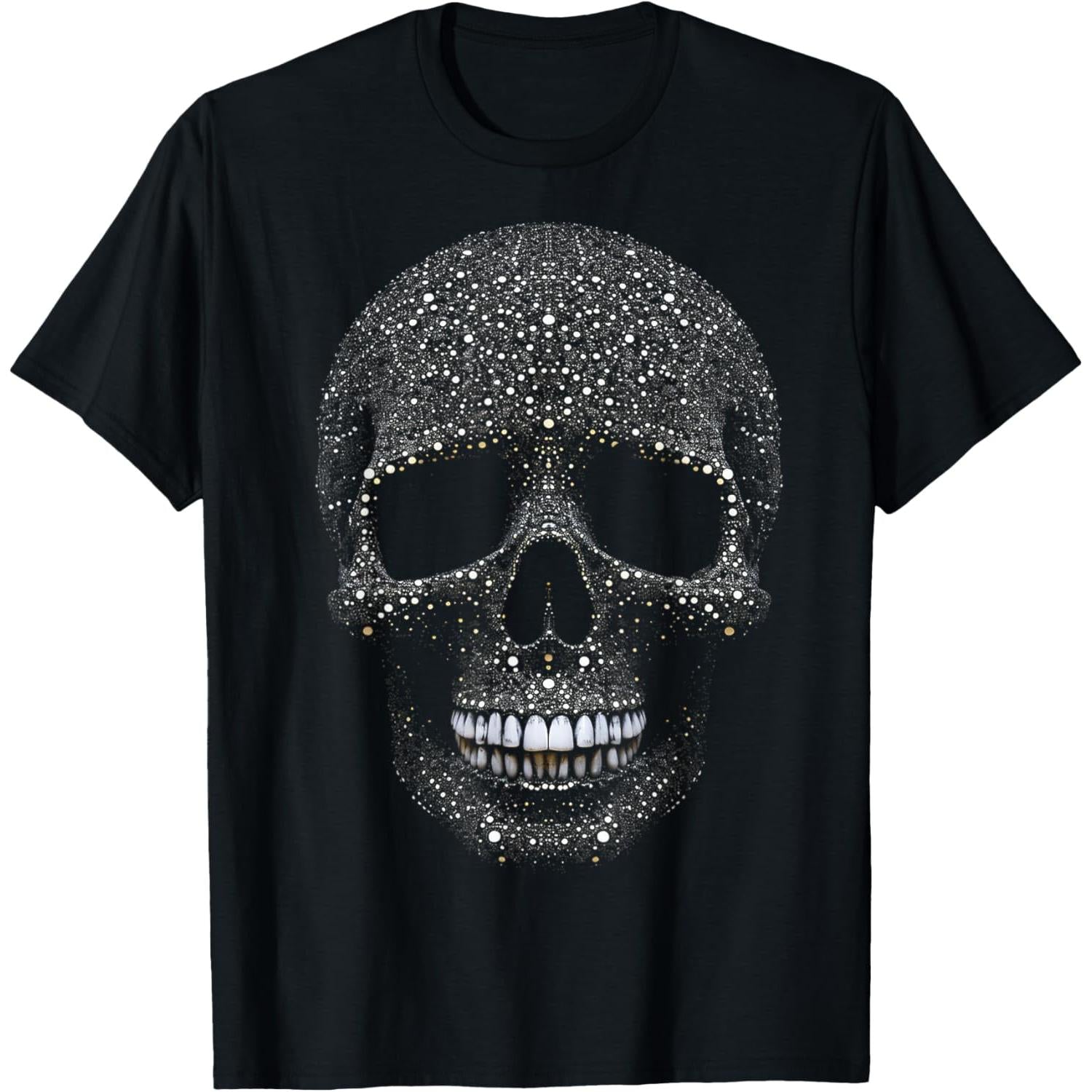 Casual Cotton T-Shirt with Crystal Skull Tee – Intricate Rhinestone Gothic Design Short Sleeves - Teeshirts,Graphic Tees Stream Elements Shirt,Graphic Tees Stream Elements Shir Graphic Tees