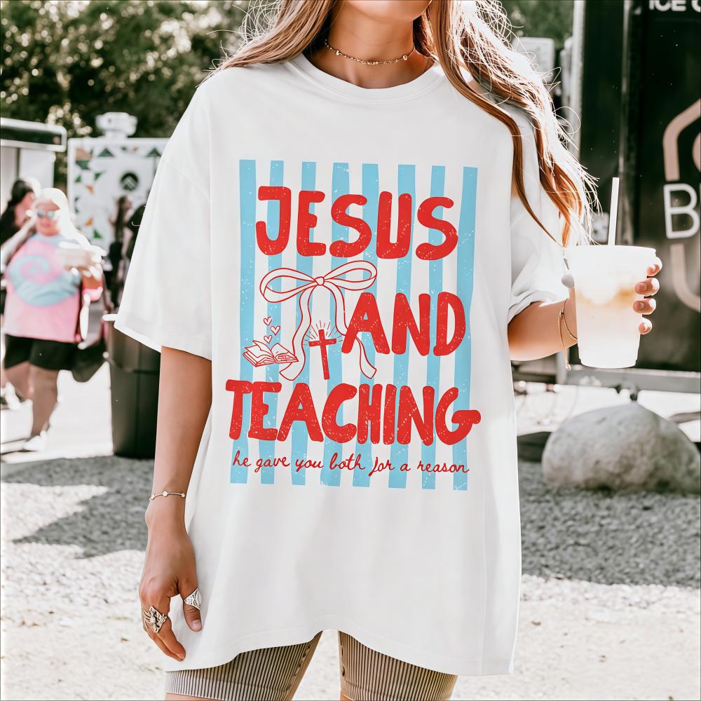 Artsadd Christian Teacher Tee, 100% Cotton Unisex T-Shirt, Jesus And Teaching Shirt Faith Teacher Gift Educator Appreciation Tshirt