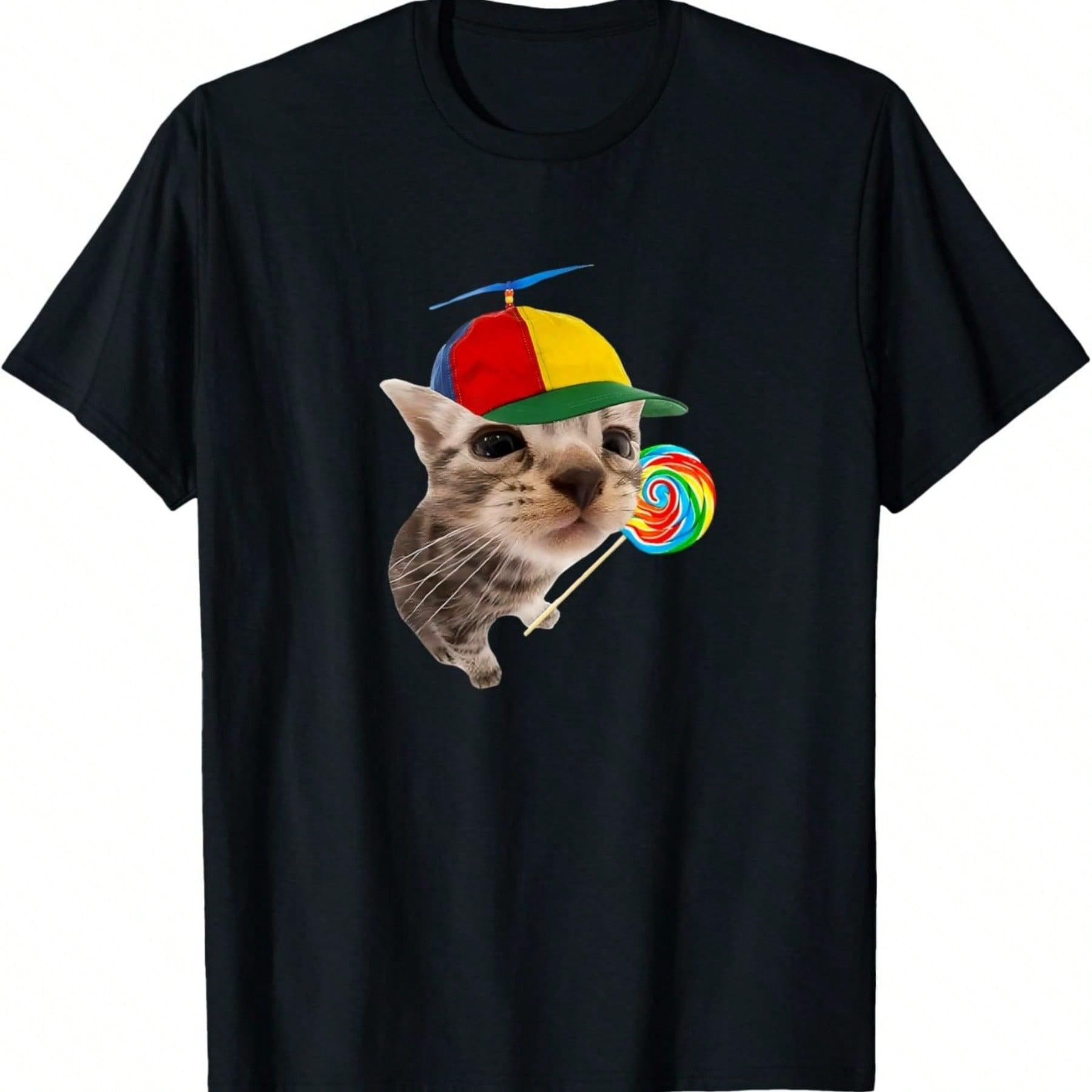 Lollipop Silly Cat Funny Cute Meme Graphic Tee Skin Printed TShirt