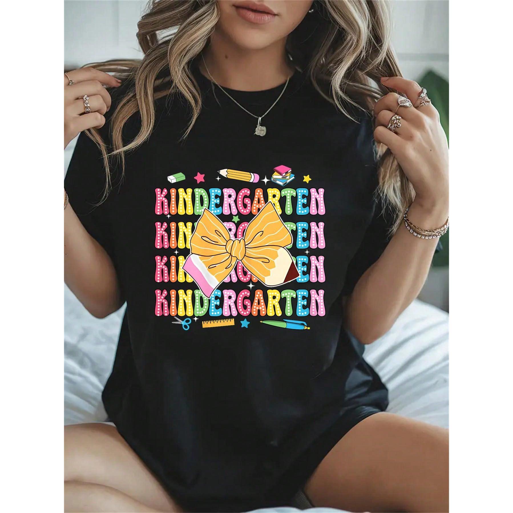 100% Cotton Groovy Teach Coquette Bow Teacher Women Girls Back To School T-Shirt Women's Men's Streetwear Graphic Tee Black Crew Neck Vacation Tops