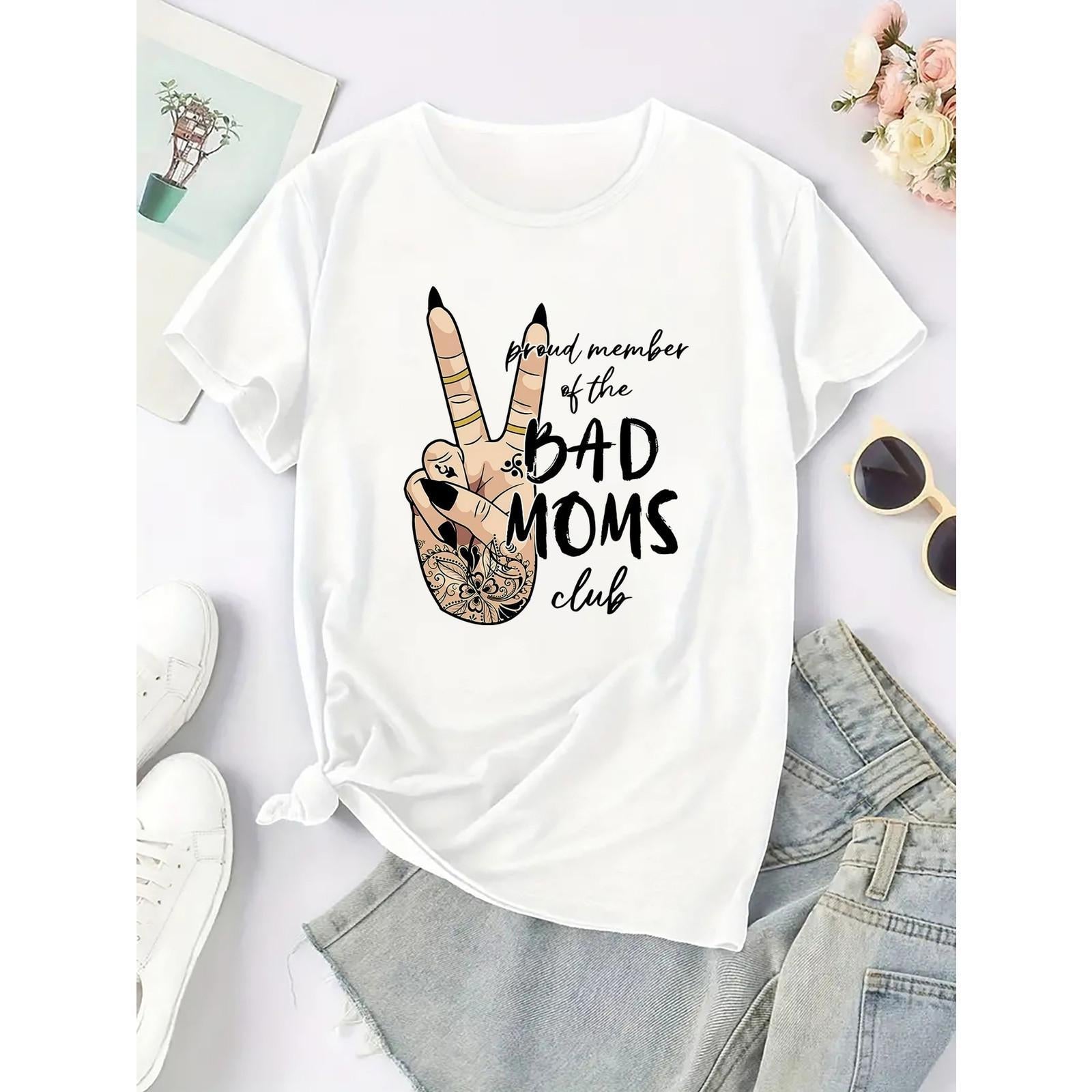 Bad Moms Club Proud Member Funny Sarcastic Mom Life T-Shirt Chaos Chaos Chaos Mama Drama Humor Graphic Tee Unisex Summer Casual Top