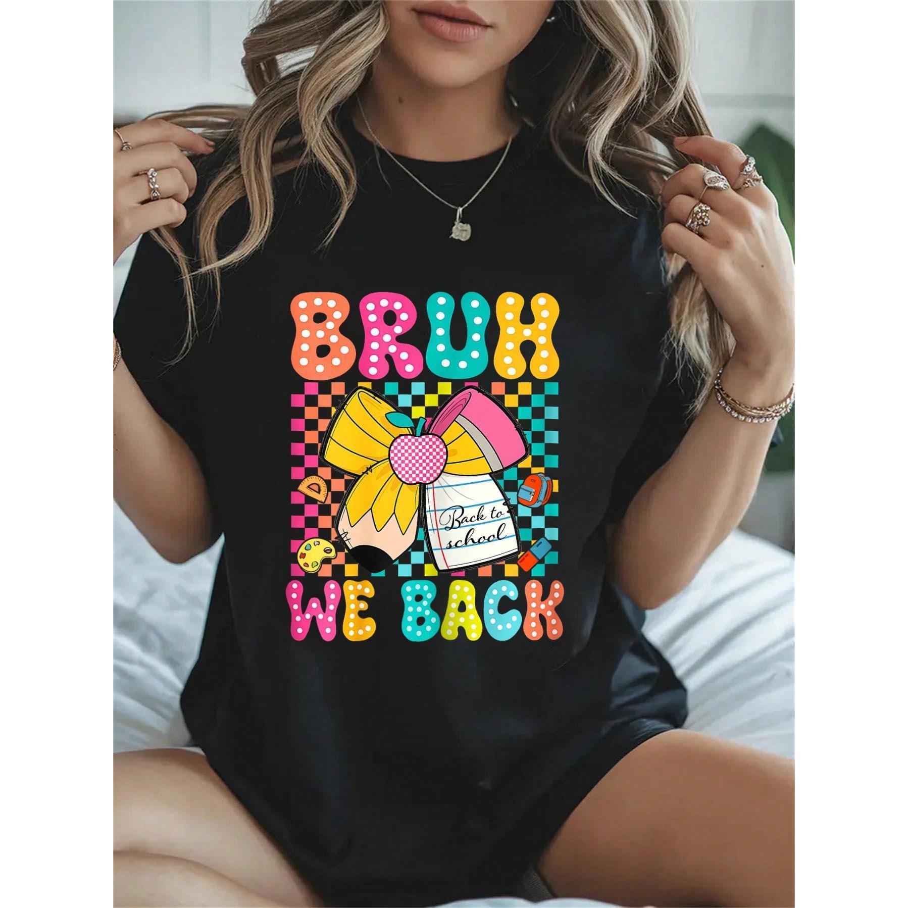 100% Cotton Groovy Teach Coquette Bow Teacher Women Girls Back To School T-Shirt Women's Men's Streetwear Graphic Tee Black Crew Neck Vacation Tops