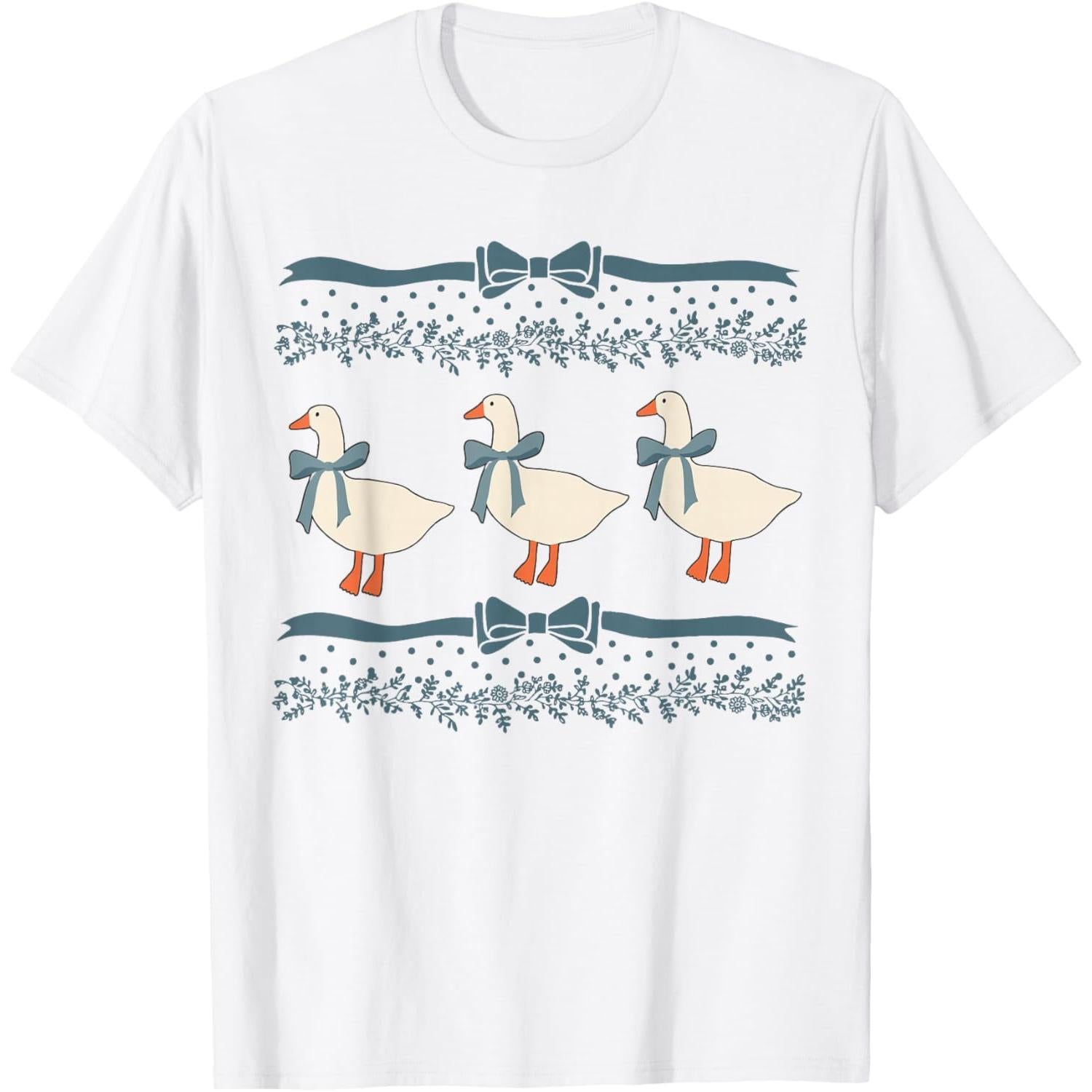 Vintage Ribbon Goose With Hearts T-Shirt