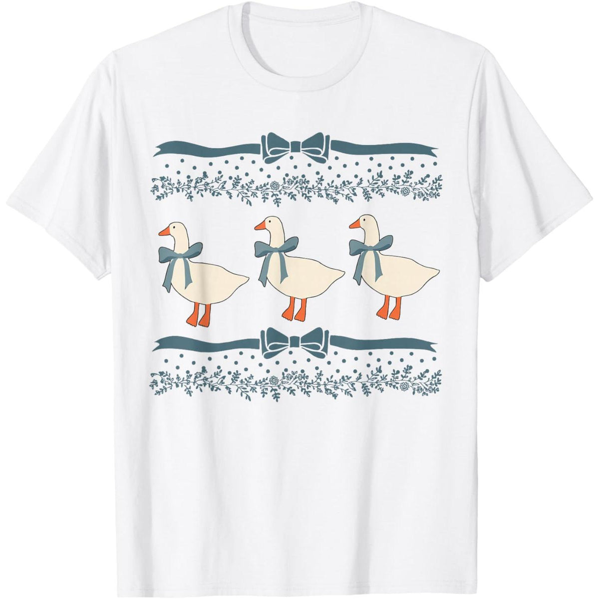 Vintage Ribbon Goose With Hearts T-Shirt