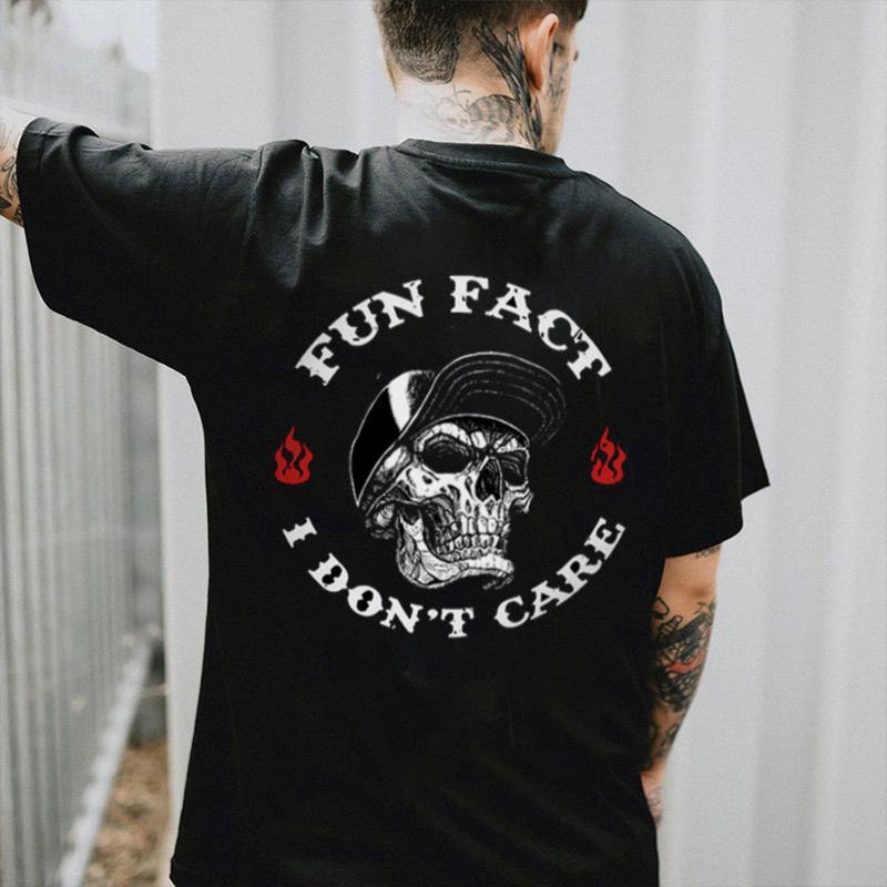FUN FACT I DON'T CARE Skull Print T-Shirt