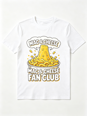 Men Cheesy Pasta Food Fan Club Graphic T‑Shirt, Crew Neck Short Sleeve Casual Funny Food‑Lover Summer Tee