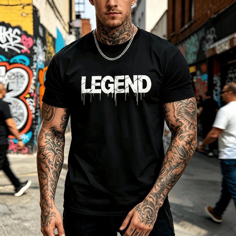 LEGEND Graphic T-Shirt for Men | Vintage Drip Letter Print Tee | Streetwear Crew Neck Cotton Short Sleeve Casual Fashion Top