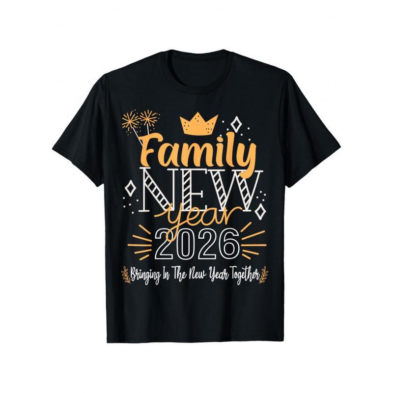 Matching Family New Year 2026 Happy New Year 2026 T-Shirt, Casual Short Sleeve Crew Neck Tee, 100% Cotton, Super Soft, Summer Tee - Perfect Gifts