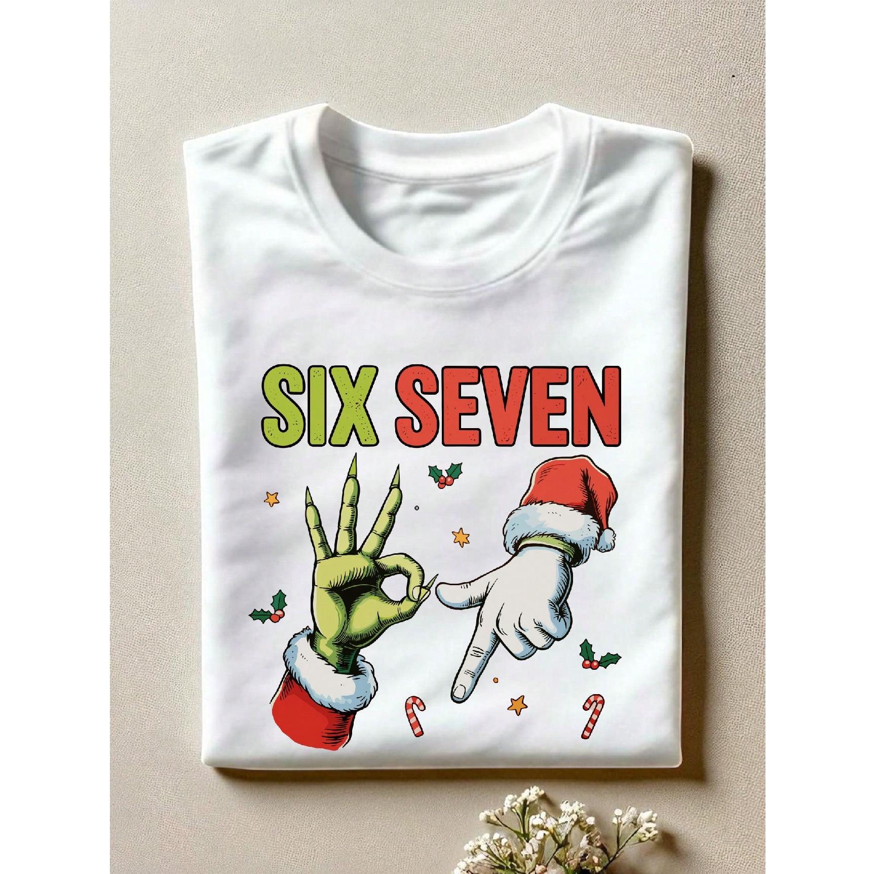 Six Seven Meme Christmas Shirt, Funny Christmas Humor Holiday Graphic Tee, Viral Xmas T-Shirt, Youth Culture Christmas Tee, Santa Holiday Party Shirt CG-165