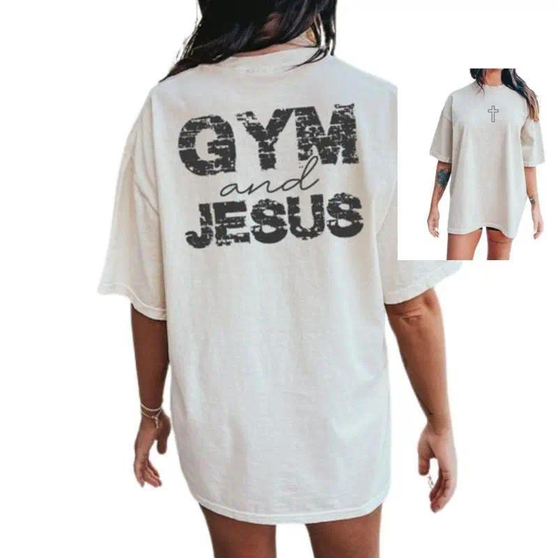 Gym And Jesus Shirt, 2-sided T-Shirt, Gym Pump Cover, Christian Gym Shirt, Gym Shirt,Woman Of God,Jesus Shirt, Crewneck T-Shirt