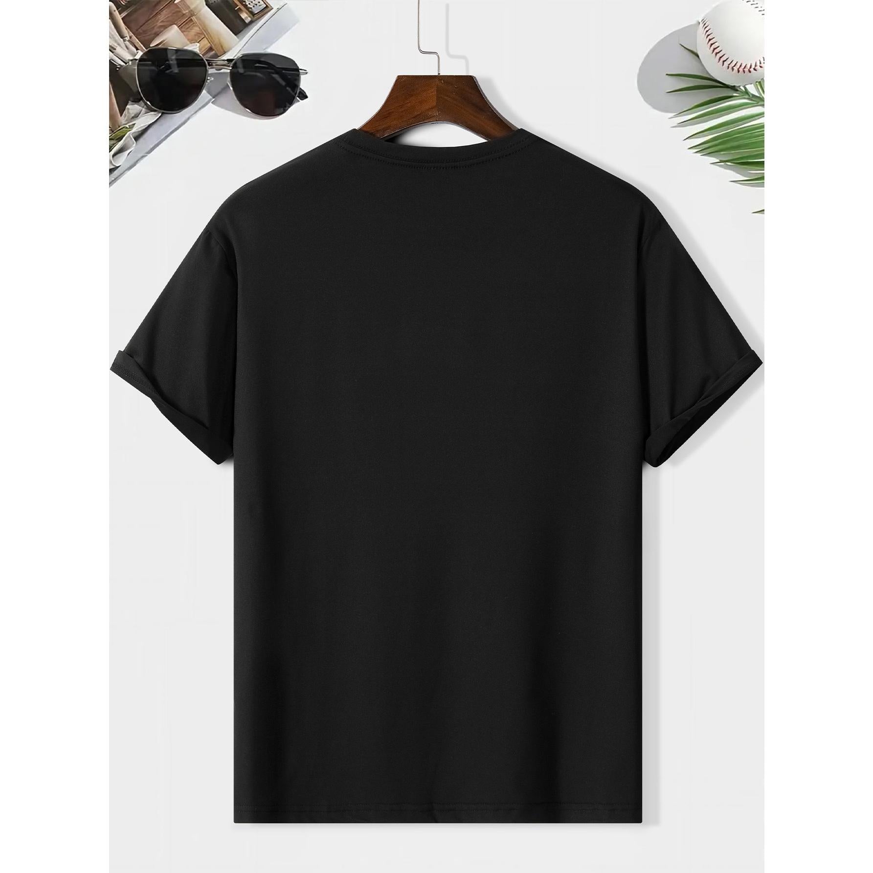 Men's Casual Fashion Short-sleeve T-shirt, Featuring a New "No Fear" Graphic Print Design, 100% Polyester, Regular Fit Round Neck, Comfortable Stretch Summer Fashion Tee, Casual Daily Style Clothing, Ideal as a Gift