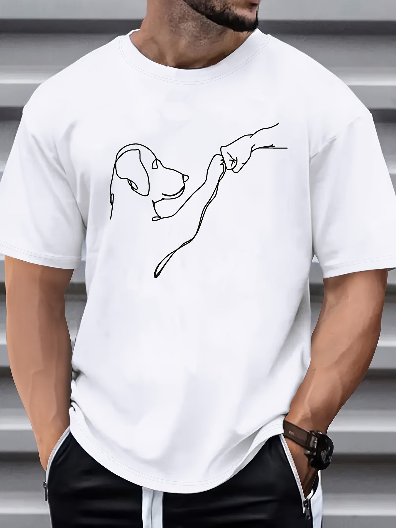 Men's Fashion Dog and Fist Summer Short-sleeved Sports T-shirt Gifts for pet lovers，Graphic Tshirt Men