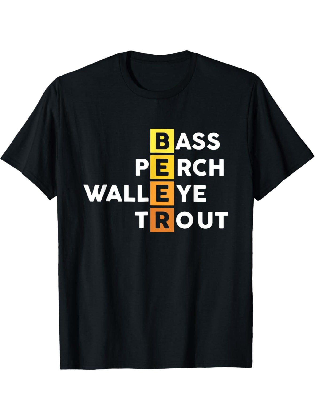 Funny Fishing Beer Graphic T‑Shirt, Bass Perch Walleye Trout Fish Species Print Crew Neck Tee,Men Tshirts，Women Tshirts，100% Cotton Casual Outdoor Gift for Angler Beer Lovers