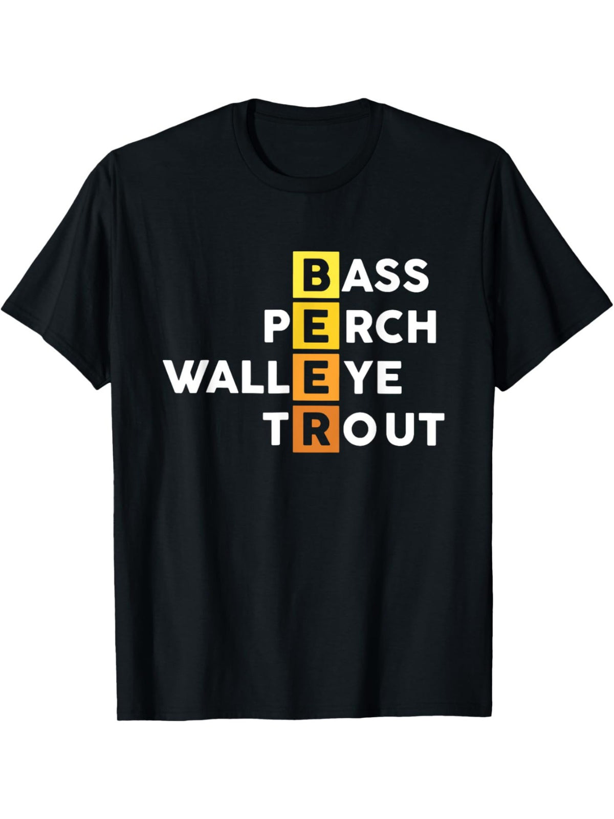 Funny Fishing Beer Graphic T‑Shirt, Bass Perch Walleye Trout Fish Species Print Crew Neck Tee,Men Tshirts，Women Tshirts，100% Cotton Casual Outdoor Gift for Angler Beer Lovers