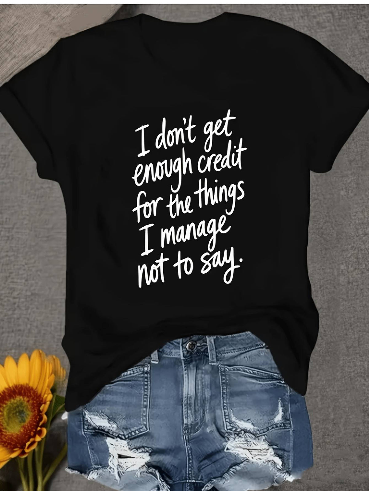 Women's Funny Graphic T-Shirt, Humorous Quote Print Casual Crew Neck Short Sleeve Tee, Soft Everyday Graphic Shirt, Novelty Gift for Friends