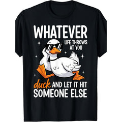 “Duck Let It Hit Someone Else” Funny Tee – Retro Duck Graphic Quote Shirt for Men Women, Soft Cotton Casual Crewneck