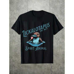 Men's Round Neck Short Sleeved Casual Pure Cotton Print Tee Lickalotapus Graphic And Text "Lickalotapus Is My Spirit