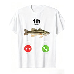Fun Fishing Print T-Shirt - "Fish Are Calling" Fish-Shaped Design with Answer- Lightweight Casual Tee for Anglers And Tech Enthusiasts , Fishing Shirt