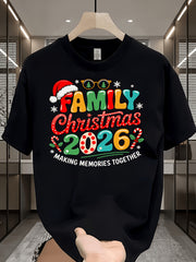 Family Christmas 2026 Making Memories Together Holiday Graphic Tee for Men Women, Cute Santa Hat Snowflake Short Sleeve T-Shirt, Casual Crew Neck Top for Christmas Gift