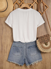 Playful Teacher Gift, Apple Bow T-Shirt, Casual Round Neck Short Sleeve cotton Top, Fabric, Fashionable Women's Clothing