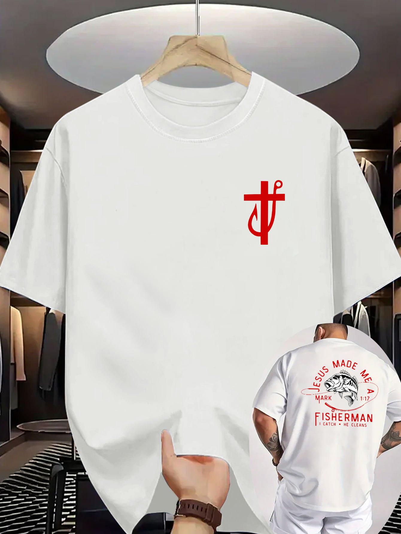Fisherman Graphic Tee Fisherman Graphic Tee Men's Casual Summer T-Shirt - "Jesus Made Me a Fisherman" Breathable & Comfortable,  Round Neck