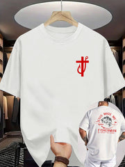 Fisherman Graphic Tee Fisherman Graphic Tee Men's Casual Summer T-Shirt - "Jesus Made Me a Fisherman" Breathable & Comfortable,  Round Neck