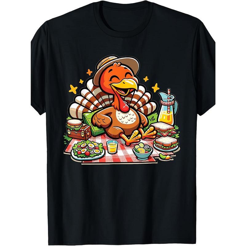 Thanksgiving Turkey Picnic T-Shirt - Black Retro Graphic Tee