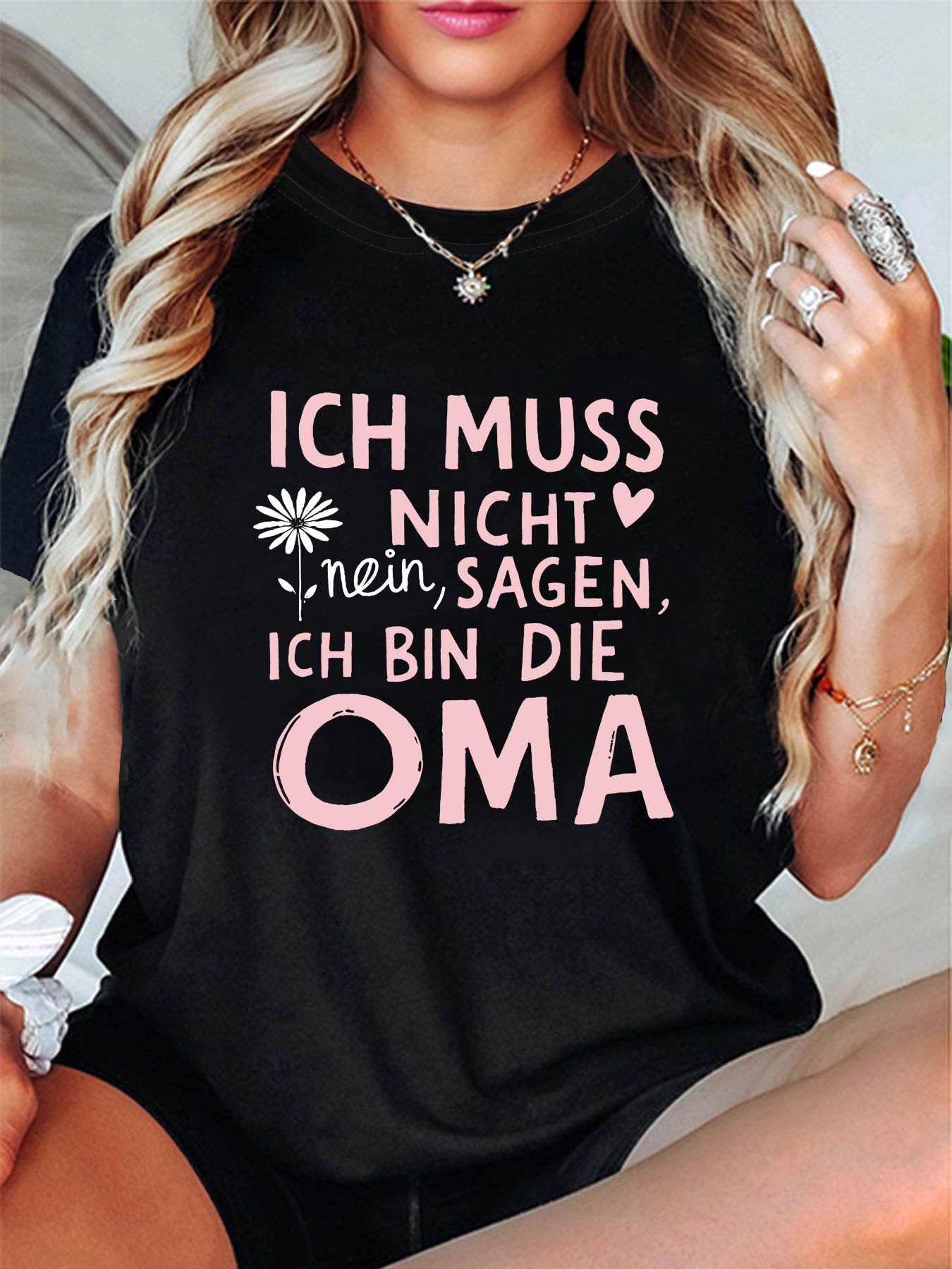 Funny Oma T-Shirt für Damen – ICH MUSS NICHT NEIN SAGEN ICH BIN DIE OMA, Plus Size Casual Crew Neck Tee, Geschenkidee für Oma, Muttertag Geburtstag Weihnachten