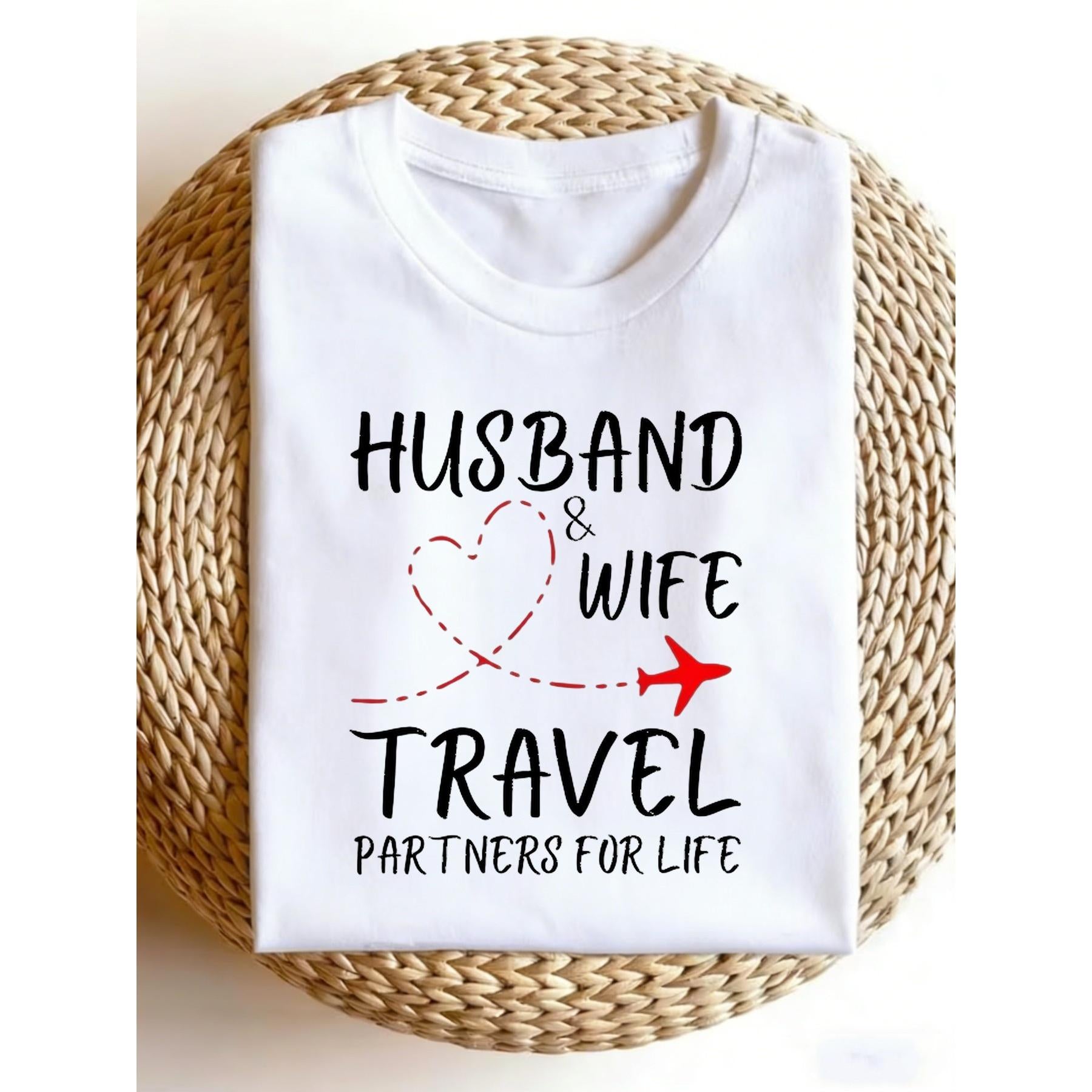 Matching Couple Tees for Travel – Husband Wife Casual Shirts for Spring Summer, Soft Comfort Crewneck Gift