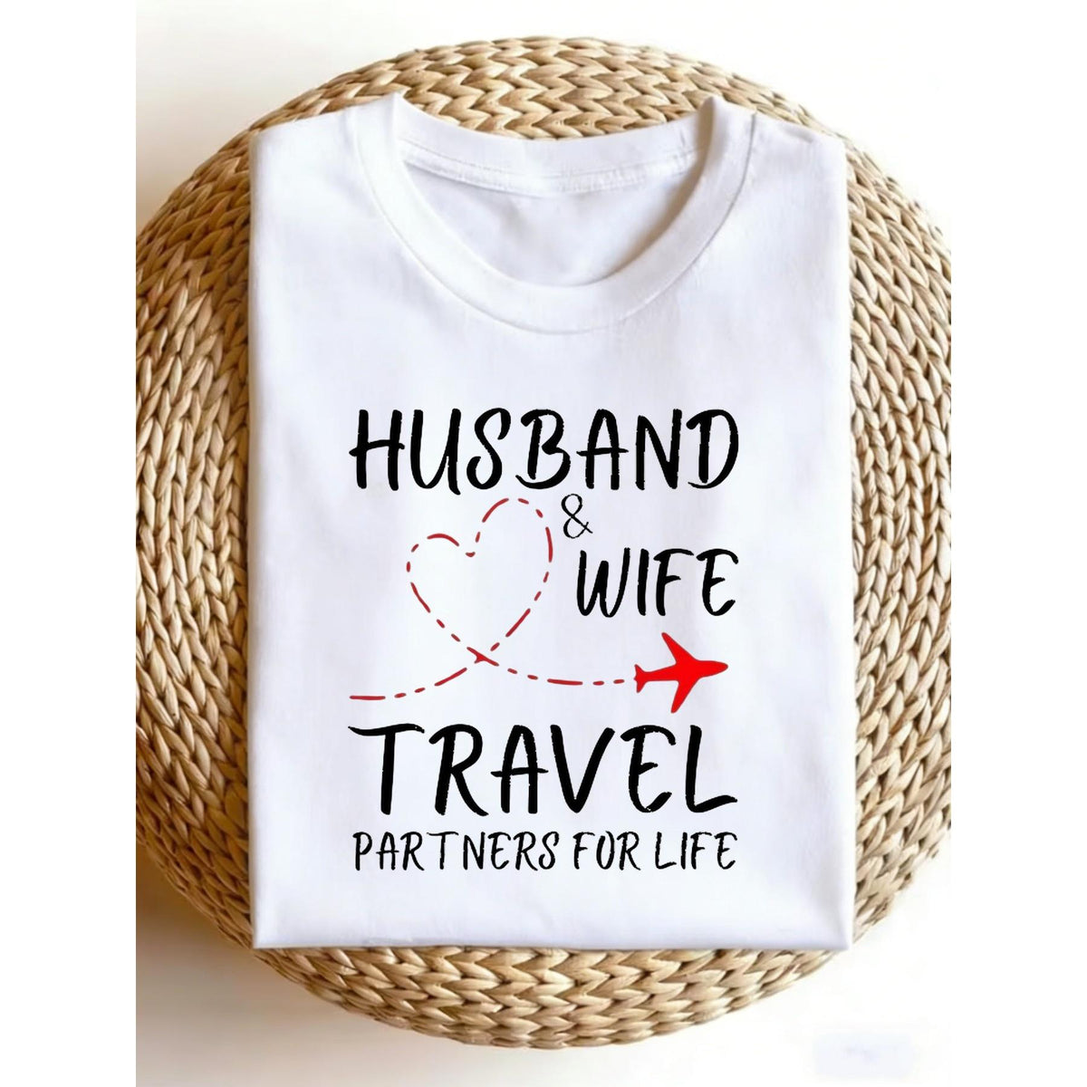 Matching Couple Tees for Travel – Husband Wife Casual Shirts for Spring Summer, Soft Comfort Crewneck Gift