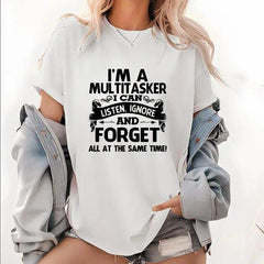 Black Men’s Tee with Bold White Retro 'I'M A MULTITASKER' Design, Short Sleeves
