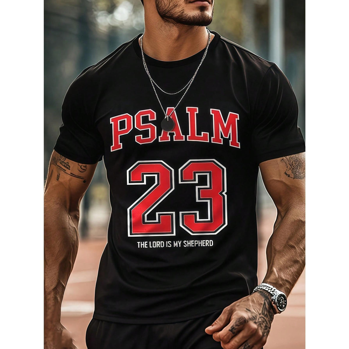 Men's Clothing Psalm 23 Printed Black Tshirt, Graphic Tee, Summer Tops, Shirt, Unisex Casual Crew Neck Tshirt, Plus Size Men's 5XL, Lightweight